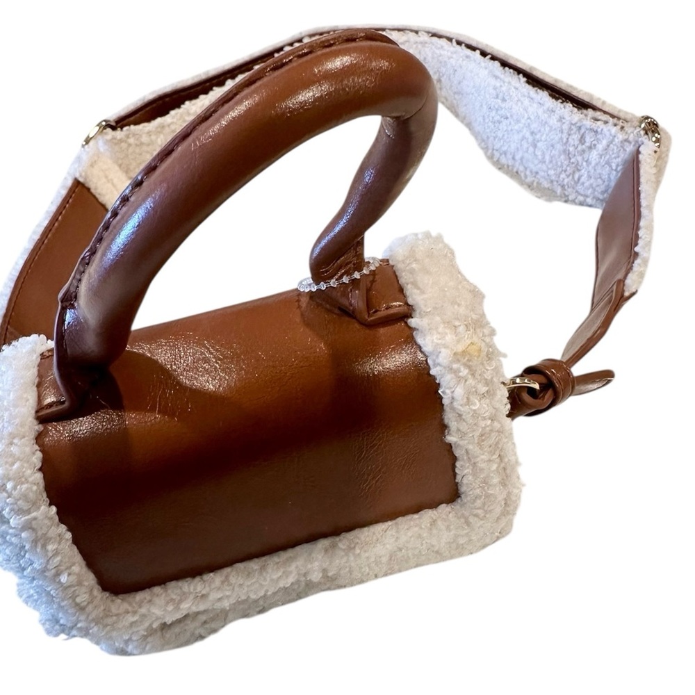Forever 21 Light Brown and Cream Faux Shearling-Trim Crossbody Mini Bag - Picture 2 of 8